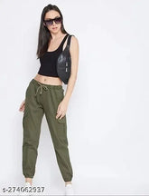 Solid cotton lycra women's cargo joggers from India - stylish, comfortable, versatile